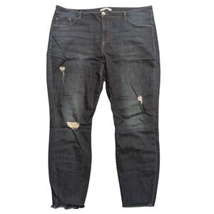Refuge + Plus 18 Jeans Ripped Skinny Frayed Hems Stretch Dark‎ Faded Wash Denim